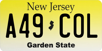 NJ license plate A49COL