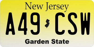 NJ license plate A49CSW