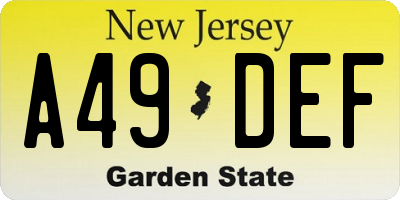NJ license plate A49DEF