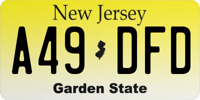 NJ license plate A49DFD