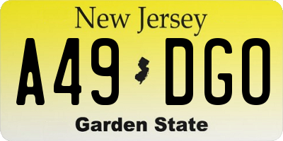 NJ license plate A49DGO