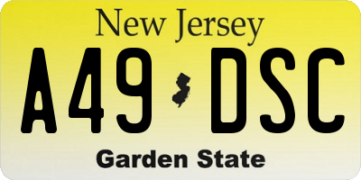 NJ license plate A49DSC