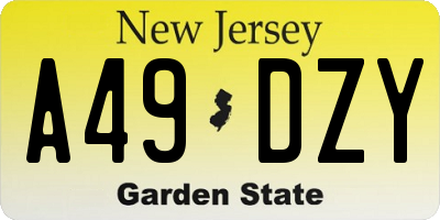 NJ license plate A49DZY