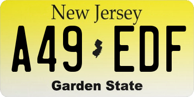 NJ license plate A49EDF
