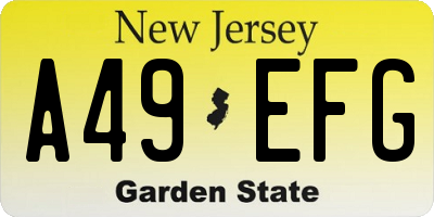NJ license plate A49EFG