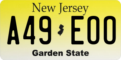 NJ license plate A49EOO