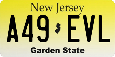 NJ license plate A49EVL
