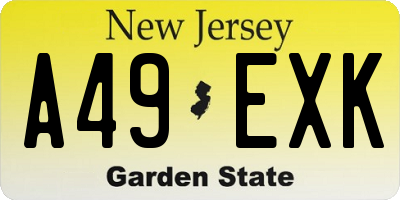 NJ license plate A49EXK