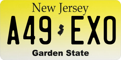 NJ license plate A49EXO