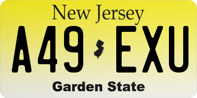 NJ license plate A49EXU