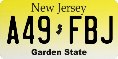 NJ license plate A49FBJ