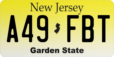 NJ license plate A49FBT