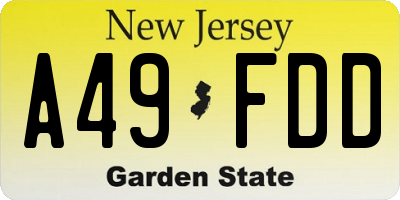 NJ license plate A49FDD