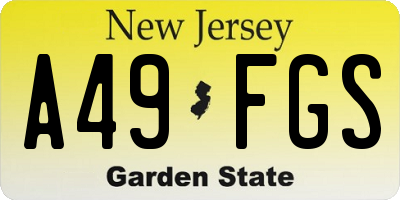 NJ license plate A49FGS
