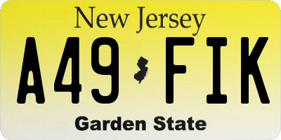 NJ license plate A49FIK