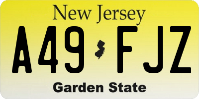 NJ license plate A49FJZ