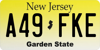 NJ license plate A49FKE