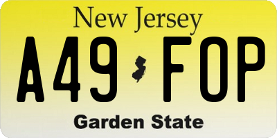 NJ license plate A49FOP
