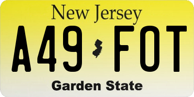 NJ license plate A49FOT
