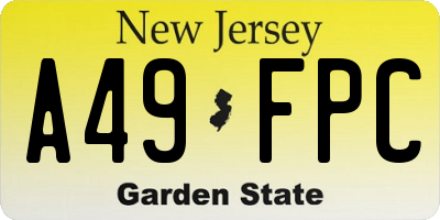 NJ license plate A49FPC