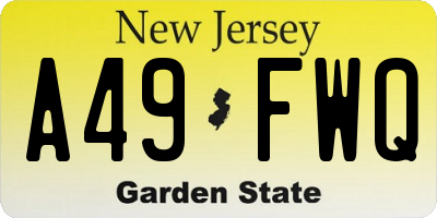 NJ license plate A49FWQ