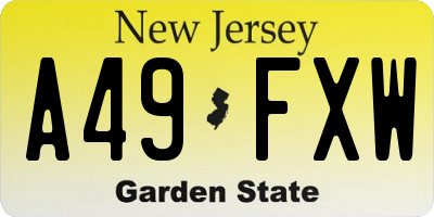 NJ license plate A49FXW