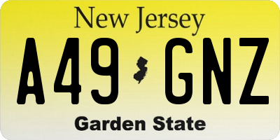 NJ license plate A49GNZ