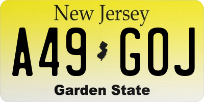 NJ license plate A49GOJ