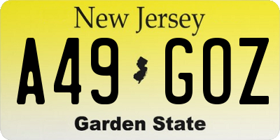 NJ license plate A49GOZ