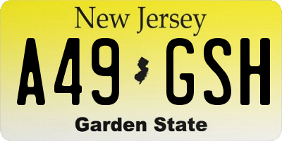 NJ license plate A49GSH