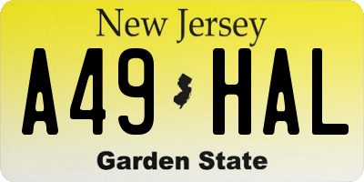 NJ license plate A49HAL
