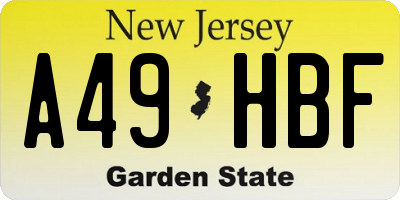 NJ license plate A49HBF