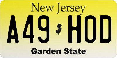NJ license plate A49HOD