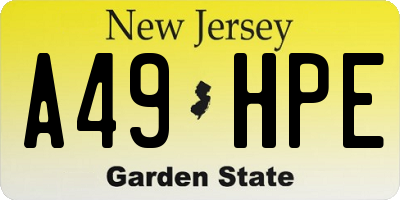 NJ license plate A49HPE