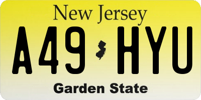 NJ license plate A49HYU