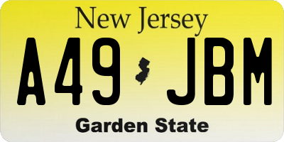 NJ license plate A49JBM