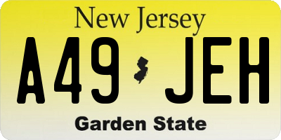 NJ license plate A49JEH