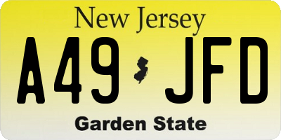 NJ license plate A49JFD