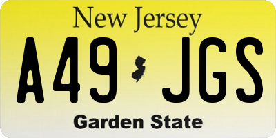 NJ license plate A49JGS