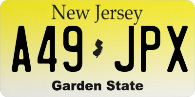 NJ license plate A49JPX
