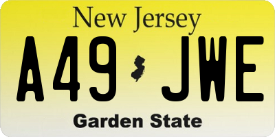 NJ license plate A49JWE