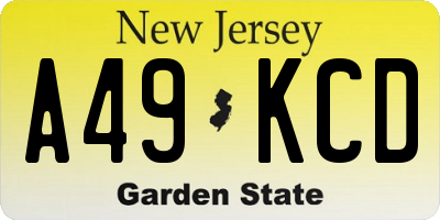 NJ license plate A49KCD