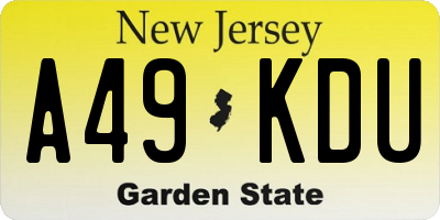 NJ license plate A49KDU