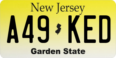 NJ license plate A49KED