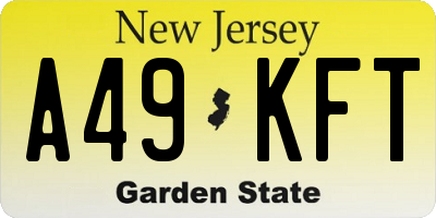 NJ license plate A49KFT