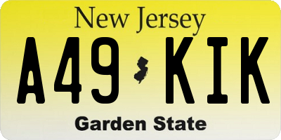 NJ license plate A49KIK