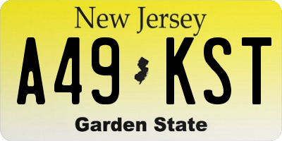 NJ license plate A49KST