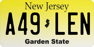 NJ license plate A49LEN