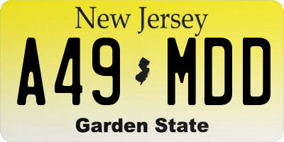 NJ license plate A49MDD