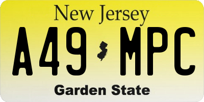 NJ license plate A49MPC